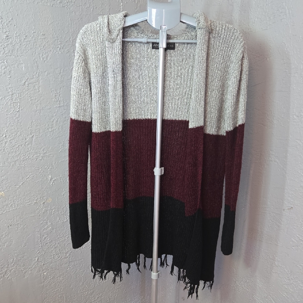 Almost Famous Burgundy and Black Colorblock Cardigan Cozy Fall Cabincore